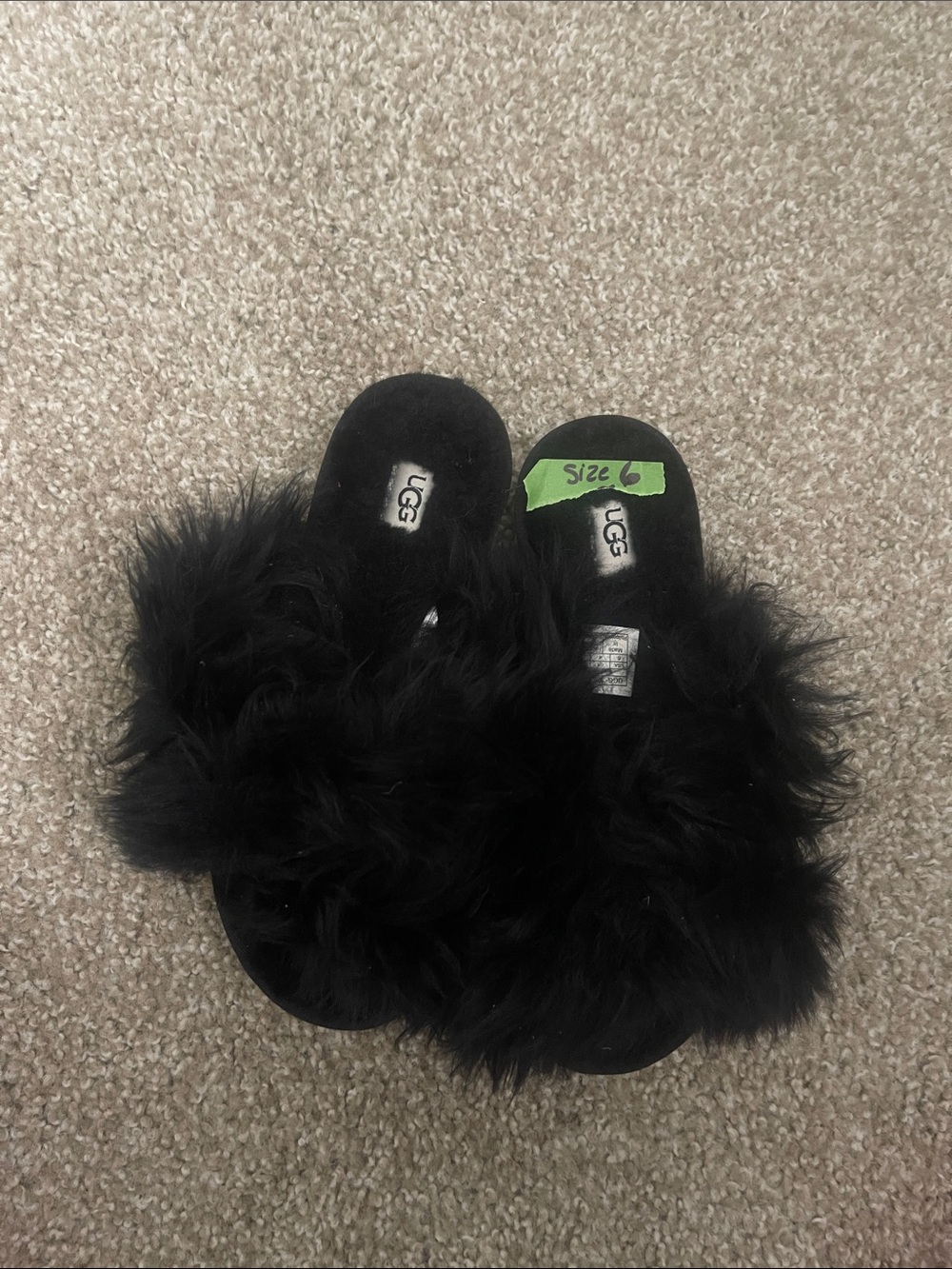 UGG Black Fluffy Slide Slippers - Women's